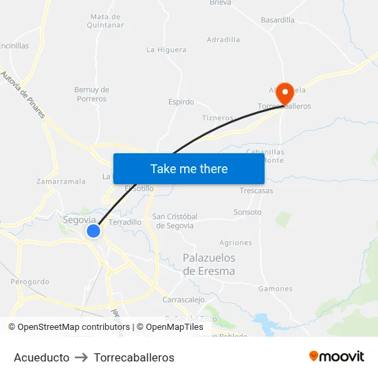 Acueducto to Torrecaballeros map