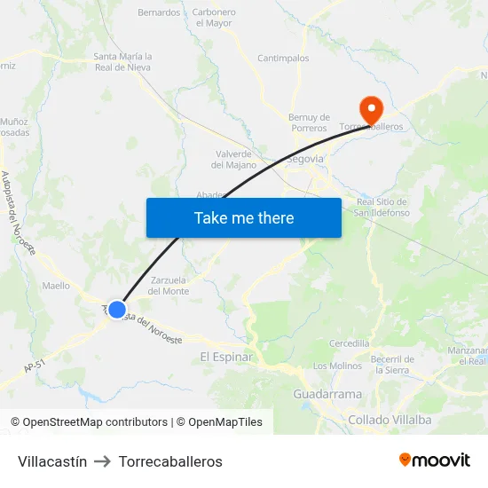 Villacastín to Torrecaballeros map