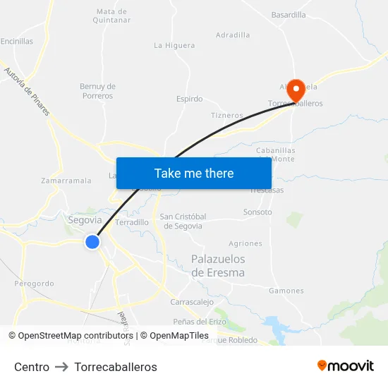Centro to Torrecaballeros map