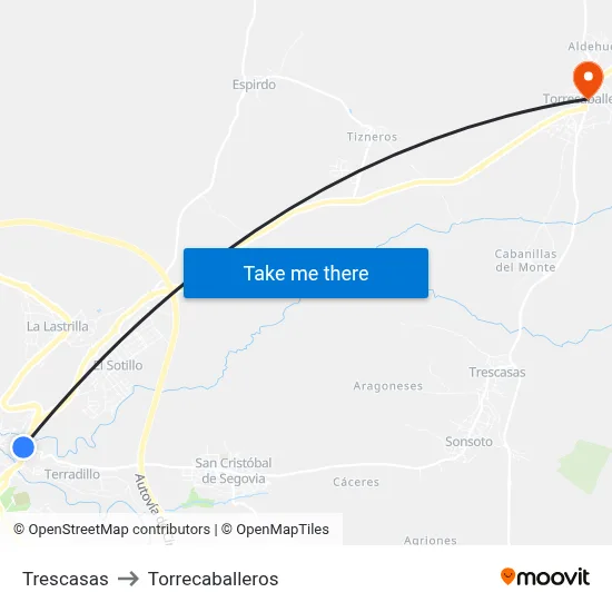 Trescasas to Torrecaballeros map