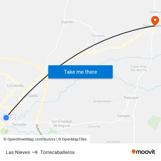 Las Nieves to Torrecaballeros map