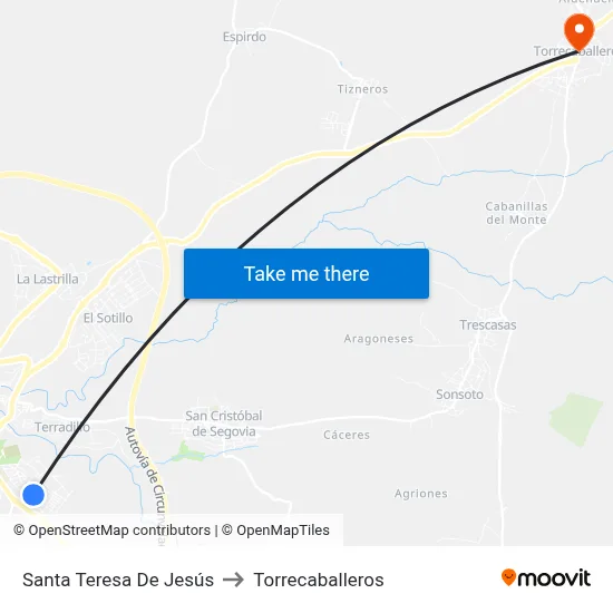 Santa Teresa De Jesús to Torrecaballeros map