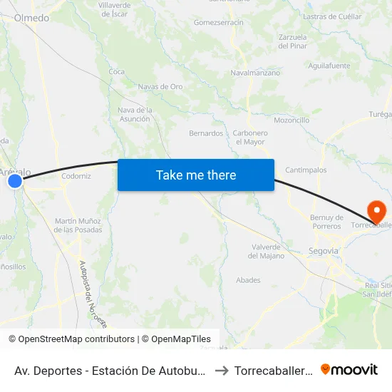 Av. Deportes - Estación De Autobuses to Torrecaballeros map
