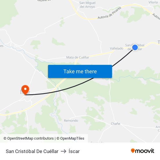 San Cristóbal De Cuéllar to Íscar map