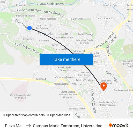 Plaza Merced to Campus María Zambrano, Universidad De Valladolid map