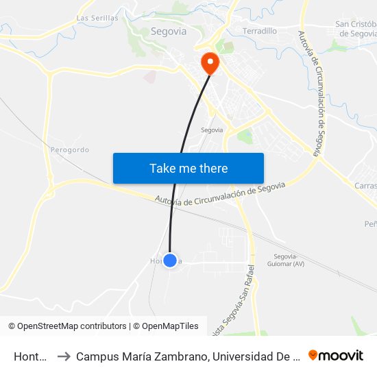 Hontoria to Campus María Zambrano, Universidad De Valladolid map