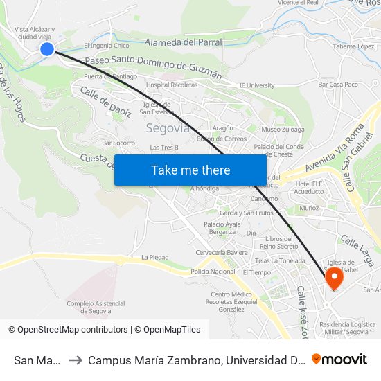 San Marcos to Campus María Zambrano, Universidad De Valladolid map