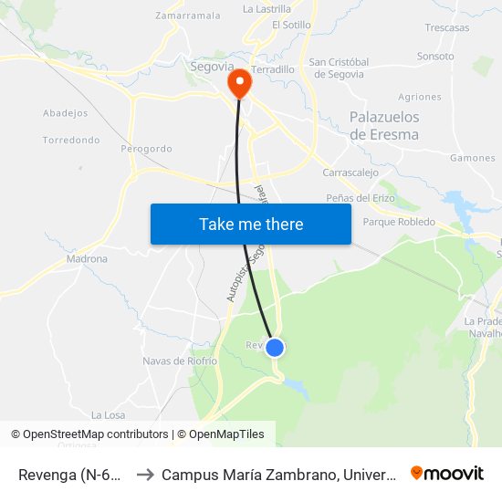 Revenga (N-603 Vuelta) to Campus María Zambrano, Universidad De Valladolid map