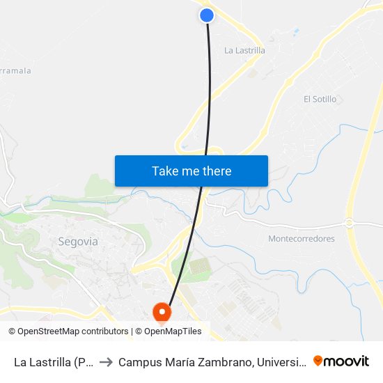 La Lastrilla (Poligono) to Campus María Zambrano, Universidad De Valladolid map