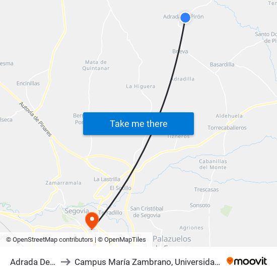 Adrada De Pirón to Campus María Zambrano, Universidad De Valladolid map