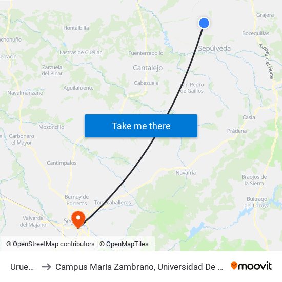 Urueñas to Campus María Zambrano, Universidad De Valladolid map