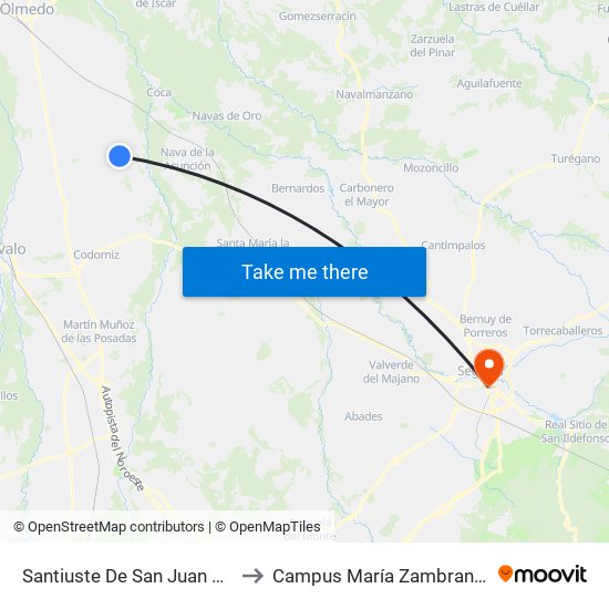 Santiuste De San Juan Bautista (Plaza Del Carmen) to Campus María Zambrano, Universidad De Valladolid map