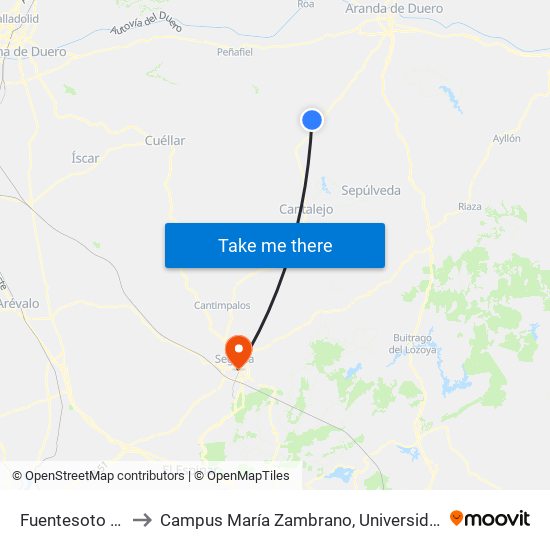 Fuentesoto (Cruce) to Campus María Zambrano, Universidad De Valladolid map