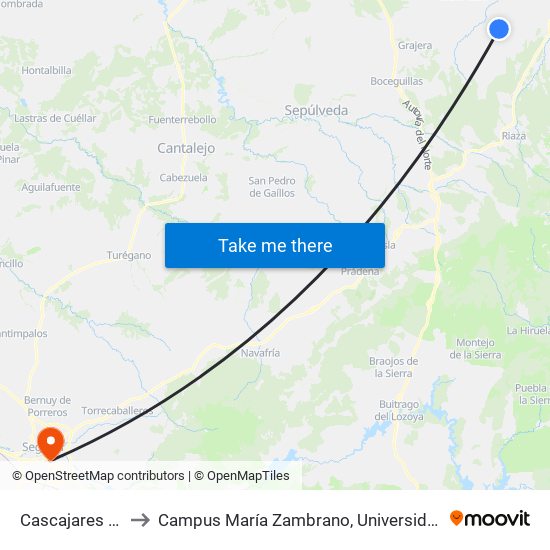 Cascajares (Plaza) to Campus María Zambrano, Universidad De Valladolid map