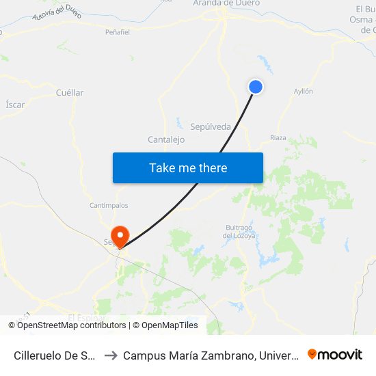 Cilleruelo De San Mamés to Campus María Zambrano, Universidad De Valladolid map