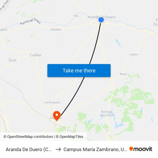 Aranda De Duero (Centro De Salud Sur) to Campus María Zambrano, Universidad De Valladolid map