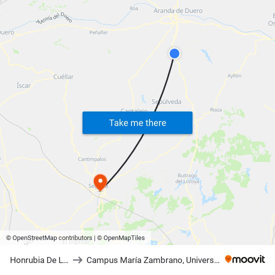 Honrubia De La Cuesta to Campus María Zambrano, Universidad De Valladolid map