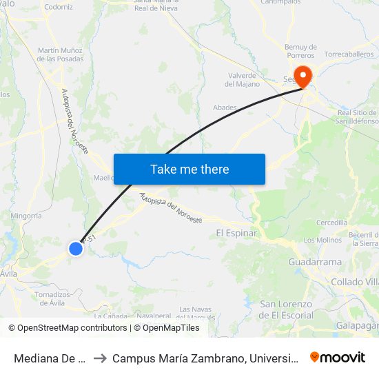 Mediana De Voltoya to Campus María Zambrano, Universidad De Valladolid map