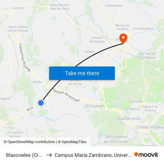 Blascoeles (Cruce N-110) to Campus María Zambrano, Universidad De Valladolid map
