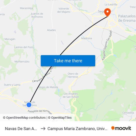 Navas De San Antonio (N-Vi) to Campus María Zambrano, Universidad De Valladolid map