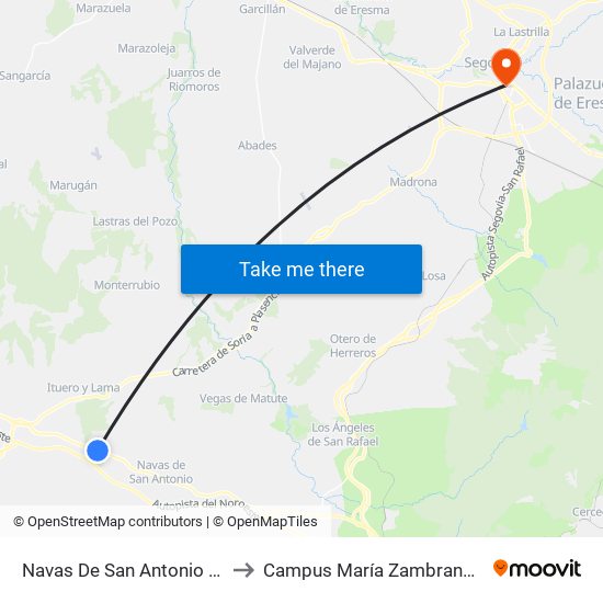 Navas De San Antonio (Urb. Coto De San Isidro) to Campus María Zambrano, Universidad De Valladolid map