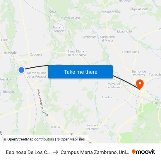 Espinosa De Los Caballeros (A-6) to Campus María Zambrano, Universidad De Valladolid map