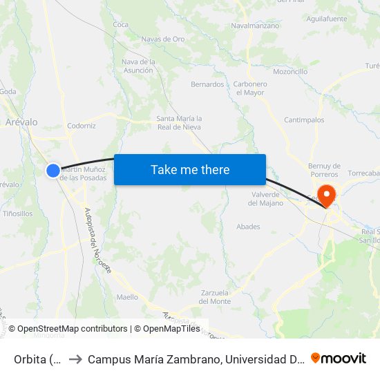 Orbita (A-6) to Campus María Zambrano, Universidad De Valladolid map