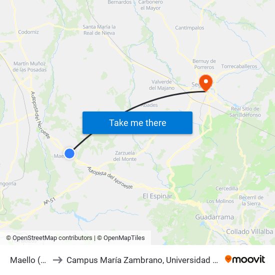 Maello (N-Vi) to Campus María Zambrano, Universidad De Valladolid map