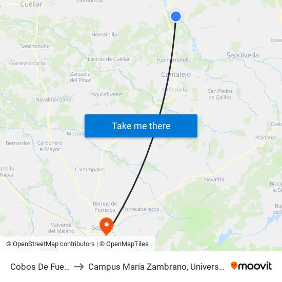Cobos De Fuentidueña to Campus María Zambrano, Universidad De Valladolid map