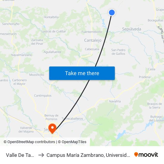 Valle De Tabladillo to Campus María Zambrano, Universidad De Valladolid map