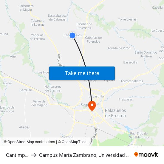 Cantimpalos to Campus María Zambrano, Universidad De Valladolid map