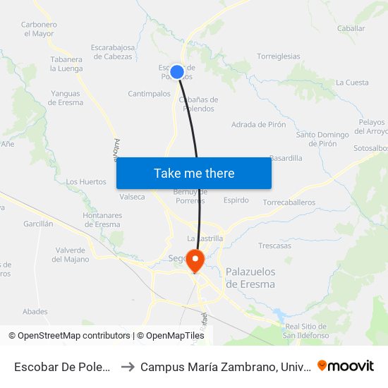 Escobar De Polendos (Pueblo) to Campus María Zambrano, Universidad De Valladolid map