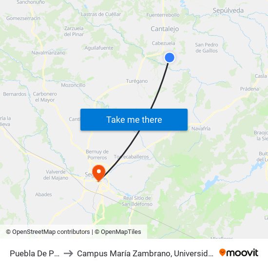 Puebla De Pedraza to Campus María Zambrano, Universidad De Valladolid map