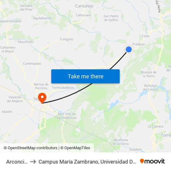 Arconcillos to Campus María Zambrano, Universidad De Valladolid map