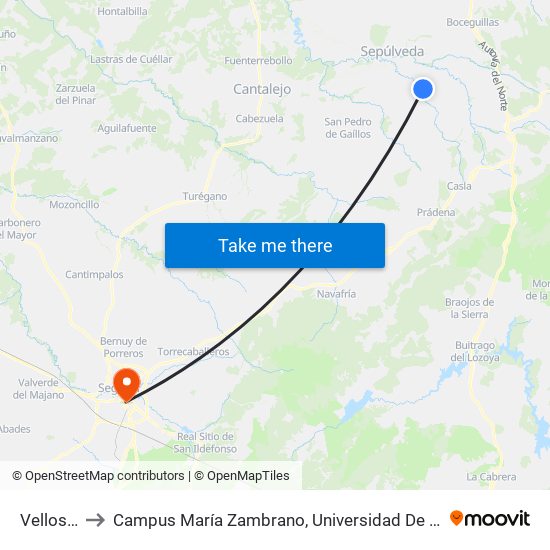 Vellosillo to Campus María Zambrano, Universidad De Valladolid map
