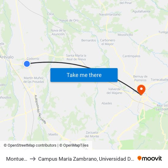 Montuenga to Campus María Zambrano, Universidad De Valladolid map
