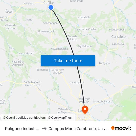 Poligono Industrial De Cuéllar to Campus María Zambrano, Universidad De Valladolid map