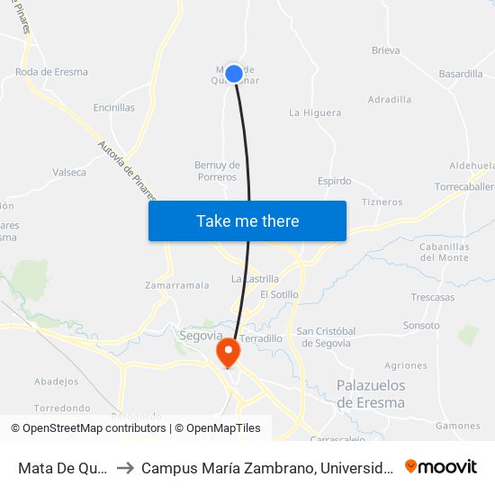 Mata De Quintanar to Campus María Zambrano, Universidad De Valladolid map