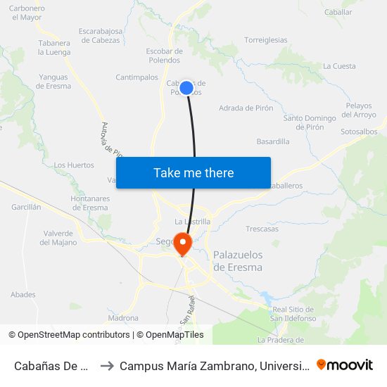 Cabañas De Polendos to Campus María Zambrano, Universidad De Valladolid map
