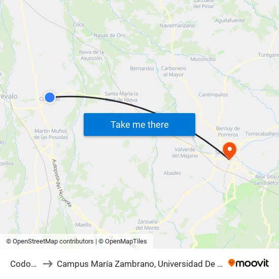 Codorniz to Campus María Zambrano, Universidad De Valladolid map