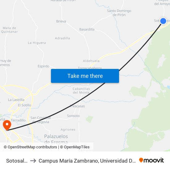 Sotosalbos to Campus María Zambrano, Universidad De Valladolid map