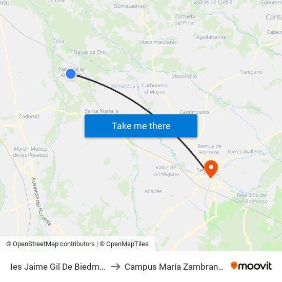 Ies Jaime Gil De Biedma De Nava De La Asunción to Campus María Zambrano, Universidad De Valladolid map