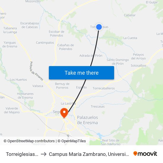 Torreiglesias (Plaza) to Campus María Zambrano, Universidad De Valladolid map