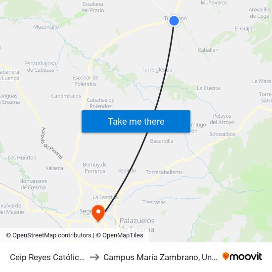 Ceip Reyes Católicos De Turégano to Campus María Zambrano, Universidad De Valladolid map