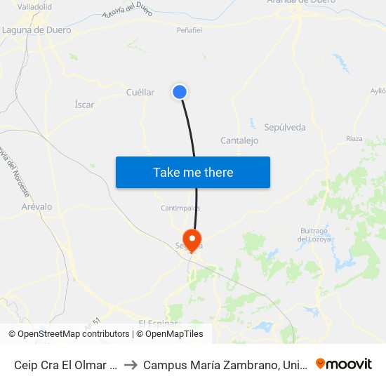 Ceip Cra El Olmar De Olombrada to Campus María Zambrano, Universidad De Valladolid map