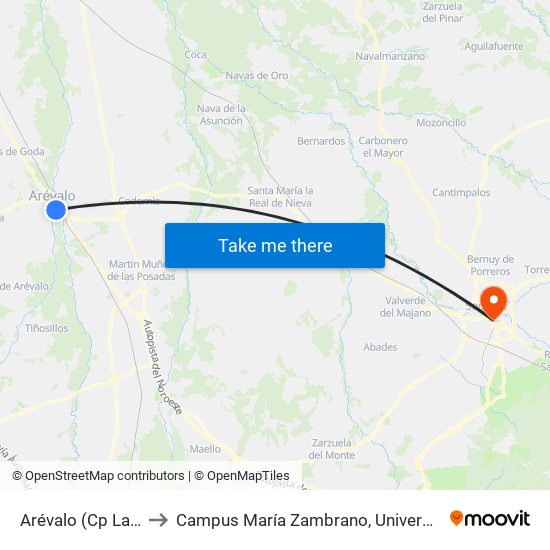 Arévalo (Cp La Moraña) to Campus María Zambrano, Universidad De Valladolid map