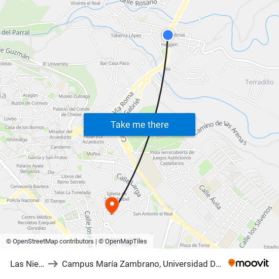 Las Nieves to Campus María Zambrano, Universidad De Valladolid map