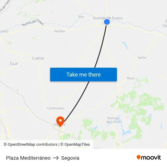 Plaza Mediterráneo to Segovia map
