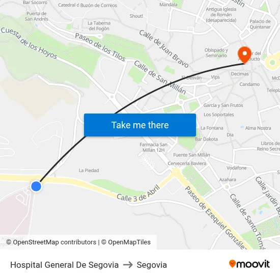 Hospital General De Segovia to Segovia map