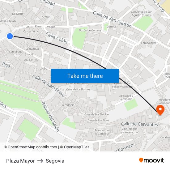 Plaza Mayor to Segovia map